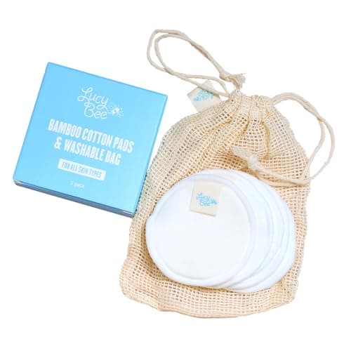 Lucy Bee Eco-Friendly Bamboo & Cotton Reusable Face Pads, 5-Pack with Wash Bag - Soft, Sustainable Makeup Remover Alternative