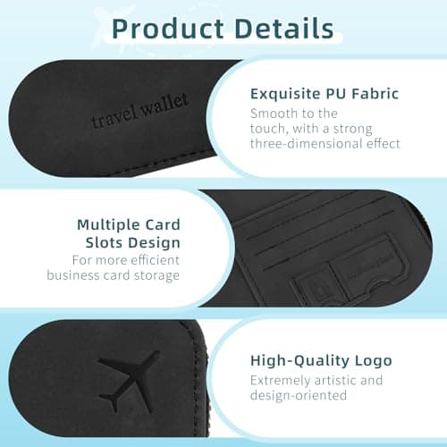 Zidoley Passport Holder Travel Wallet RFID Blocking, PU Leather Travel Document Organiser with Zipped Closure & Wrist Strap, Document Organiser, Holiday Travel Essentials for Men & Women (Black) — view 4