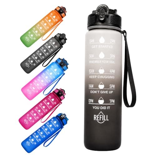 Altruva 1000ml BPA-Free Water Bottle with Straw & Time Markers | Leakproof Reusable Hydration Bottle with Measurements | Sports & School Water Bottle for Daily Use (Midnight Grey)