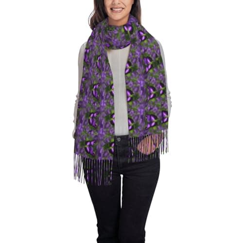 Purple Butterfly Print Elegant Fringe Scarf Shawl Wrap For Women Winter Fall Spring Travel Accessory Gift