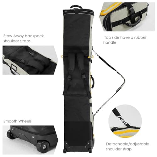 XCMAN Padded Snowboard Bag with Wheels,Adjustable Length 63-75In,Padded Bag for Air Traveling,Loading Capacity 100L… (Light Brown) — view 4