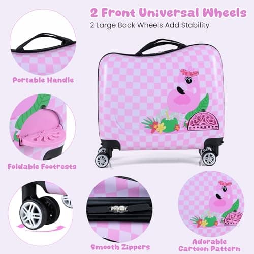 HOMFME 2PCS Kids Luggage Set, 46cm Children Ride on Suitcase (Pink, Bird) — view 5