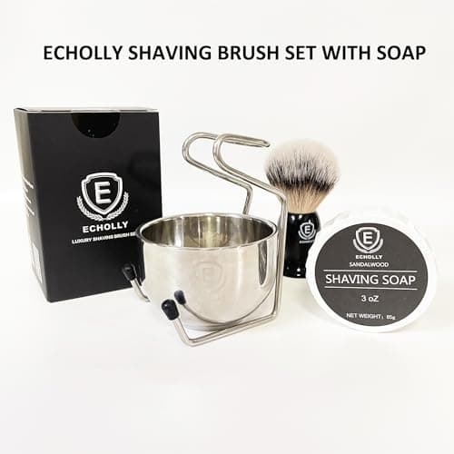 4pcs Shaving Brush Set by Echolly-Premium Mens Shaving Brush,Stainless Steel Stand,Bowl,Shaving Cream Soap,Wet Shaving Kit for Men,Boyfriends,Fathers — view 4