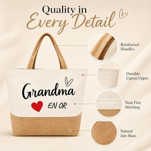 RUHSNJK Grandma Gifts, Grandma Birthday, Beige Jute Tote Bag and Best Grandma Ever Keyring, Practical Shopping and Travel Gift from Grandchildren — view 5