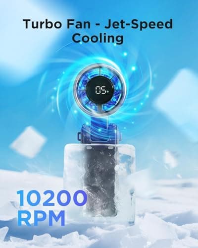 EasyAcc Portable Handheld Turbo Fan, Powerful High Speed Cooling Fan, 5 Speeds 4000mAh USB-C Rechargeable Mini Desk Fan for Travel, Outdoor, Summer & Hot Flashes Black — view 2