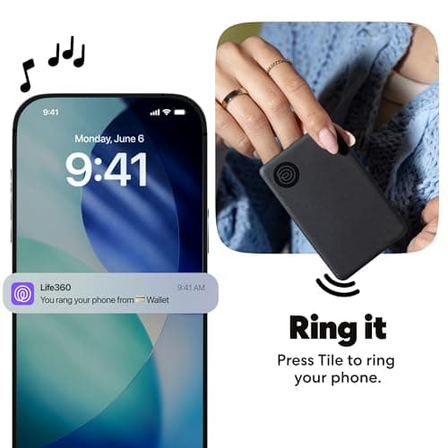 Life360 Tile Starter Pack - Bluetooth Trackers and Item Finders for Keys, Wallets & More. Both iOS and Android Compatible. Phone Finder. 2-Pack (Black Tile/Slim) — view 5