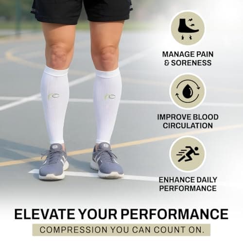 ProCompression Compression Calf Sleeves for Men & Women - Shin Sleeves for Shin Splint Relief, Travel, and Running Support - Navy Over White (Small/Medium) — view 3
