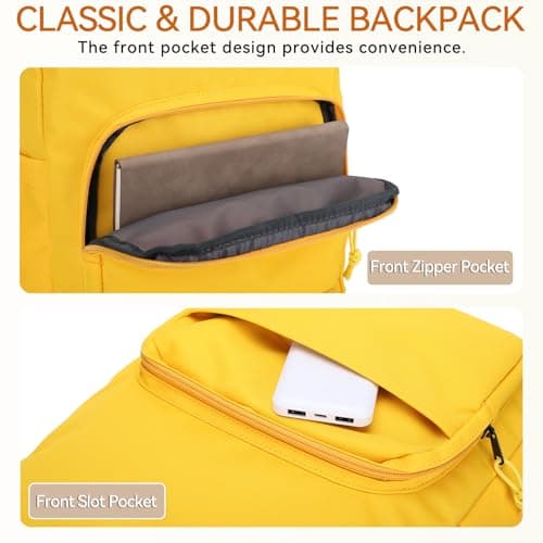 VASCHY School Backpack, Lightweight Bookbag Schoolbag for Boys Girls Casual Basic Simple Rucksack Daypack for Women Yellow — view 4