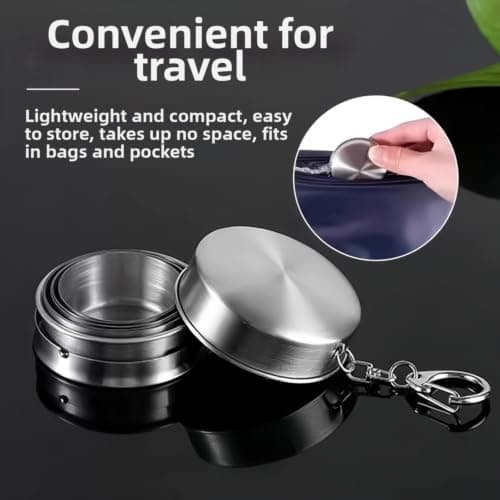 MKTOLHUs Zeroupshop Collapsible Stainless Steel Travel Cup, Foldable Leak-Proof Water Bottle, for Camping Hiking For Outdoor, Portable Telescoping Mug, with Twist-Lock Lid, Silver(Small) — view 3
