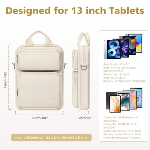MoKo 10-13 inch Tablet Sleeve Bag for iPad Pro/Air M4 13inch, Pro 12.9/11", 10.9" iPad 10th/Air 5/4th, Galaxy Tab S8+/S9+ 12.4, Carrying Case with Multi-Pockets & Removable Shoulder Strap, Light khaki — view 2