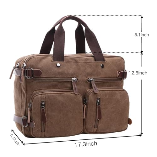 WTiger Canvas Laptop Briefcase Convertible Backpack Messenger Shoulder bag Handbag Multi-functional Travel Rucksack Fits 17.3 Inch Laptop for Men Women — view 3