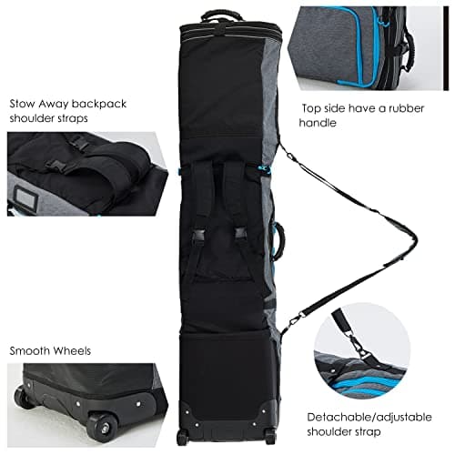 XCMAN Padded Snowboard Bag with Wheels,Adjustable Length 63-75In,Padded Bag for Air Traveling,Loading Capacity 100L… (Grey) — view 4