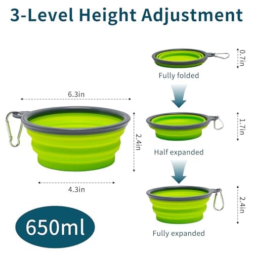 2 Pack Collapsible Dog Bowl, Foldable Dog Travel Bowl Portable Dog Water Bowl Pet Feeding Food Bowl for Camping Hiking Walking 650ml — view 5