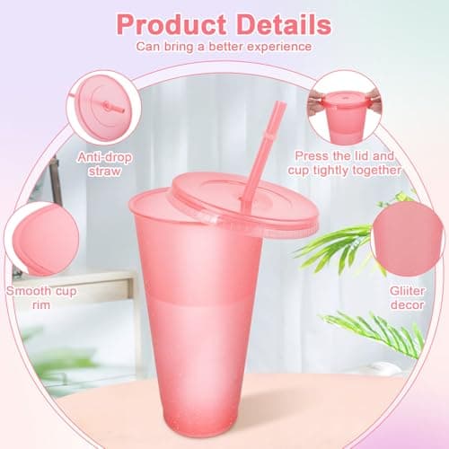 BELICOO 12 Pack Color Changing Cups, 710ml Plastic Cups with Straws & Lids — view 3