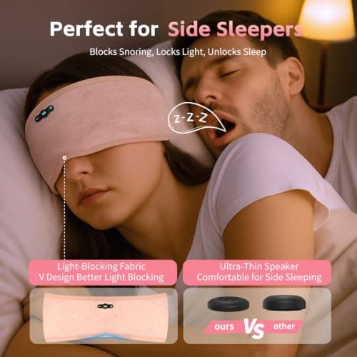 Veeniitosr Sleep Headphones Bluetooth 6.0 Headband (Light Pink) — view 4