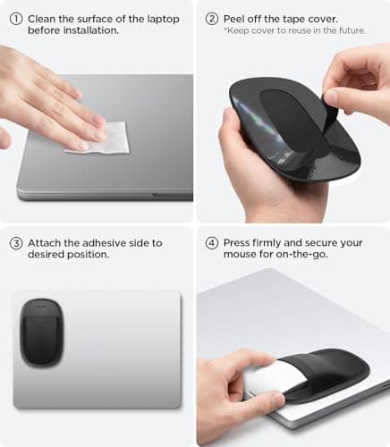 Spigen Ultra-Slim Stick-On Mouse Holder for Laptop, Premium Durable Fabric Mouse Pouch, Strong Adhesive & Tear-Resistant Storage Pocket for Wireless Mouse Compatible with Macbook Neo Pro Air and More — view 6