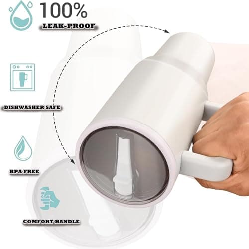 ZHUIYIWIN Tumbler with Folding Straw and Handle, Water Bottle Coffee Cup Travel Mug for Cold or Hot Drinks, Double Wall Stainless Steel Vacuum Insulated Tumbler (White, 1180 ml) — view 4