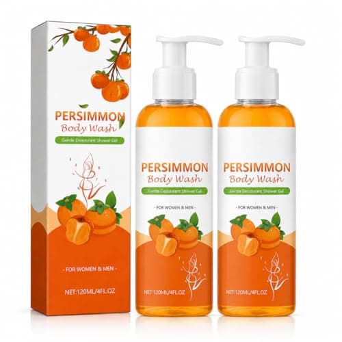 Persimmon Body Wash, Persimmon Shower Gel, Gentle Shower Gel, 2 Pack Body Wash - 120ml Compact Pump Bottles, Fresh Fruity Cleanser for Women, Men & Seniors