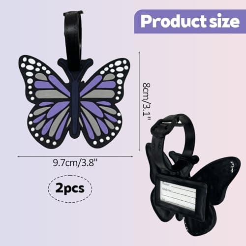 Gdrghe 2Pack Cute Butterfly Silicone Luggage Tags Easy Identification Suitcase Tags with Name Card Holder for Travel Accessories Handbag Backpacks — view 3