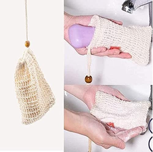 2 Pcs Sisal Soap Bag, Exfoliating Soap Saver Pouch with Drawstring — view 6
