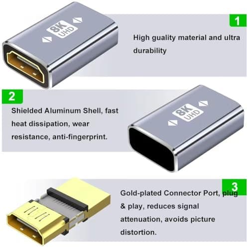 Yeung Qee 8K HDMI Coupler,2.1 Female to Female Adapter HDMI Extender Support 8K/4K@60Hz for HDTV, PC,Laptop, Monitor, Projector (2 Pack) — view 4