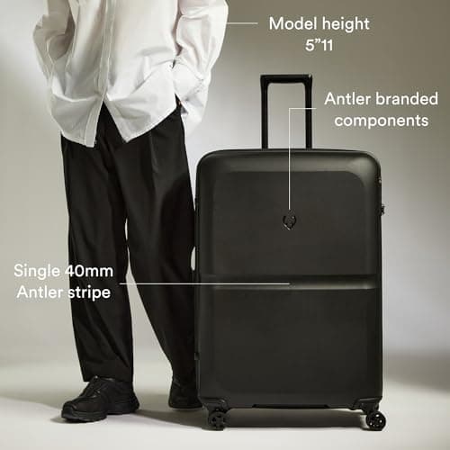 ANTLER Single Stripe Hard Shell Large Suitcase + Laundry Bag - 81x56x34cm 144L, Expandable, Lightweight, 4 Spinner Wheels, TSA Lock - Durable Large Check in Luggage - Black — view 5