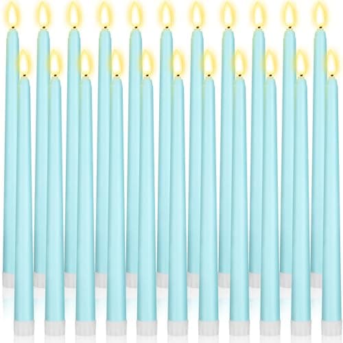 Macarrie 24 Packs Flameless Taper Candles Battery Operated Fake 11 Inch Long Candlelight LED Flameless Candlesticks Flickering Tapered for Summer Fall Wedding(Teal)