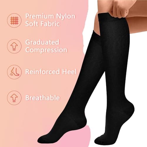 3 Pairs Compression Socks for Women Men, Calf Support Pressure Stockings, 15-20 mmHg Sports Sock for Flying Travel Yoga Nurses Running — view 2