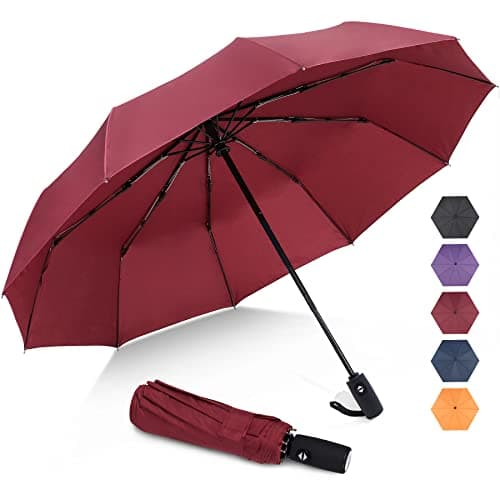 ZOMAKE Compact Umbrella Windproof,Travel Small Umbrella (46in-Wine Red)