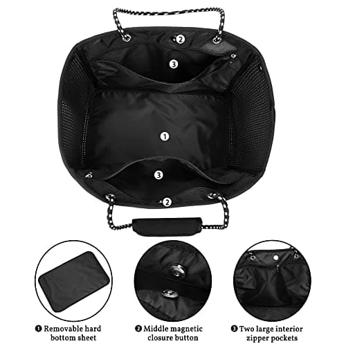 Yomietar Neoprene Tote Bag - Large Travel Beach Pool Gym Handbag for Women & Men, Black, L — view 5