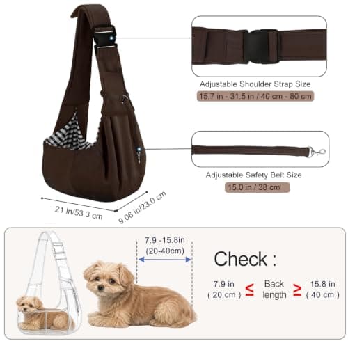 PETLOFT Puppy Sling, Dog Sling, Cat Sling, Adjustable Puppy Sling Carrier with Collar Hook for Small Pets up to 4.5kg, Brown — view 2