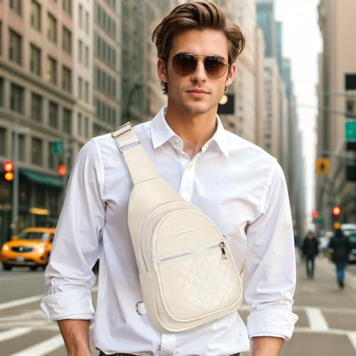 SUIKIHUM Anti Theft Crossbody Bags for Women, Travel Chest Sling Bag Casual Leather Handbags Lightweight Shoulder Bag Fanny Pack for Hiking,Sport,Gym, White — view 3