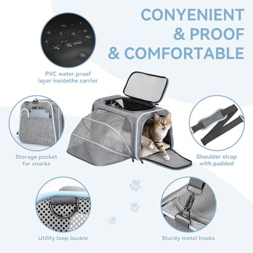 Petsfit Small Cat Carrier Airline Approved ，Expandable Carrier for Kitten Puppy Bunny,41L x 23W x 25H centimetres — view 2