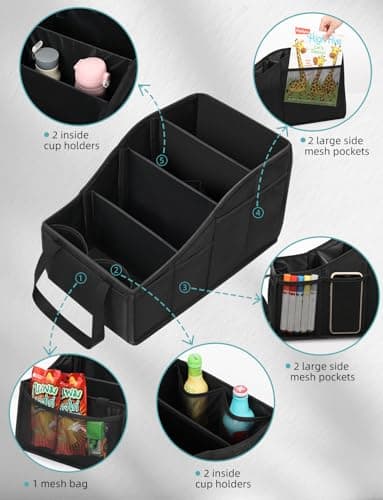 YOHOOLYO Car Seat Organiser with 4 Compartments, 4 Cup Holders — view 4