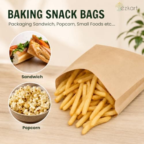 ezkart Pack of 200 - Versatile Brown Paper Bags for Groceries, Vegetables, Bread, & Fruits- Ideal as Sandwich, Cake, Paper Food Bags, Pick and mix bags Sweet Bags (200, 7x7 Inch) — view 5