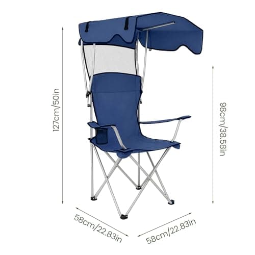 GoDyna Portable Camping Chair with Canopy Shade Folding Outdoor Chair with Cup Holder Heavy Duty Waterproof Beach Fishing Lawn Chair for Camping Picnic Garden Patio Support 175kg (Dark Blue) — view 2