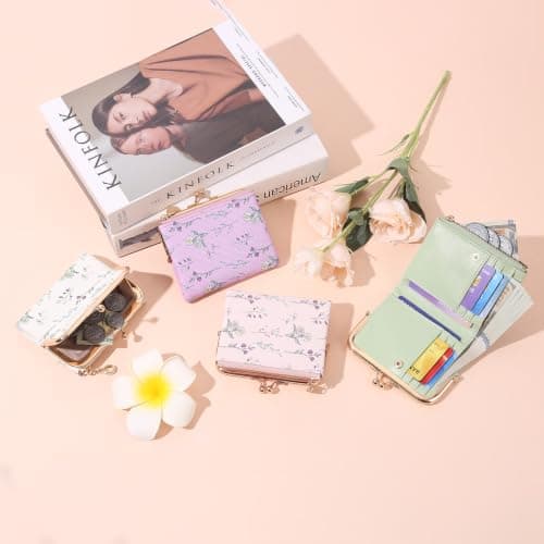 GAEKEAO Small Purses for Women RFID Blocking Bifold Ladies Wallet Vegan Leather Coin Purse with Zipper and Kiss Lock — view 6