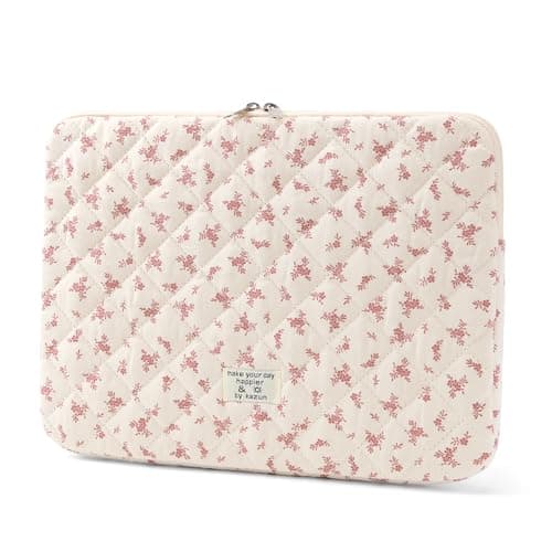Puffy Laptop Sleeve 13 Inch Cute Floral Laptop Case Soft Quilted Computer Sleeve Protective Cover for MacBook, iPad, Notebook, Chromebook