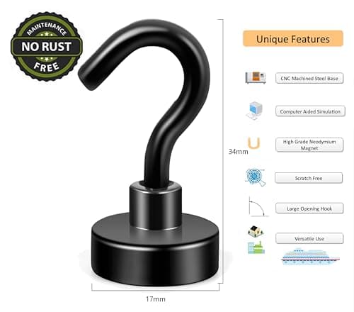 Neosmuk Black Magnetic Hooks, 22 lb+ Heavy Duty for Fridge, Extra Strong Super Cruise Hook for Hanging, Magnetic Hanger for Curtain, Grill, Towel, Ceiling Pack of 20 — view 6