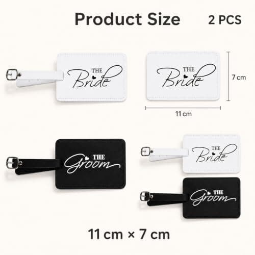 2 Pack Mr & Mrs PU Leather Luggage Tags Wedding Honeymoon Travel Gift Set — view 2