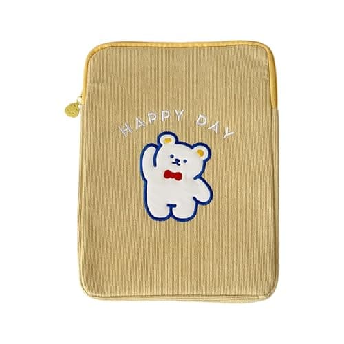 11Inch Tablet Carrying Case Soft Velvets Fabric, Yellow bear