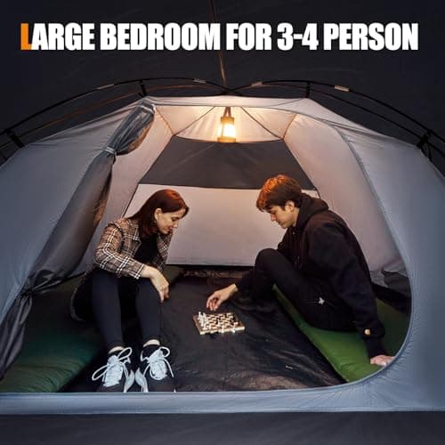 Portal 4 Man Blackout Tent with Porch Camping Tent for 3 to 4 Persons with Sewn-in Groundsheet 4000mm Waterproof Festival Tent Lightweight Dome Tent for Outdoor Backpacking Hiking — view 6