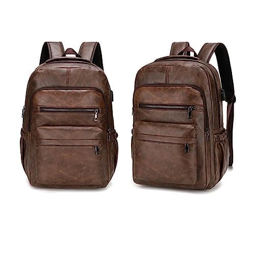 Baoblaze PU Leather Laptop Backpack Men Travel Rucksack Multiple Pockets Water Resistant Casual Daypack Computer Backpack for Fishing Shopping Hiking, Coffee — view 2