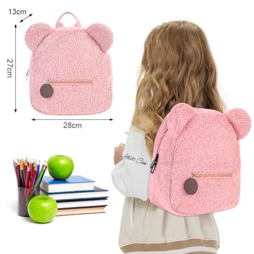 Aomig Kids Mini Furry Backpack, Toddler Mini Cute School Rucksack, Preschool Kindergarten Elementary Small Backpack, Toddler Girls Boys Adjustable Rucksack, Kids Plush Backpack for School Travel(Pink) — view 2