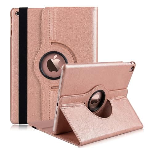 For iPad 5th / 6th Generation case, 9.7 inch 2017/2018, 360 Rotating Smart Stand PU Leather Flip Folio Protective Cover Case for iPad 5th / 6th Gen 9.7 inch - Rose Gold 360