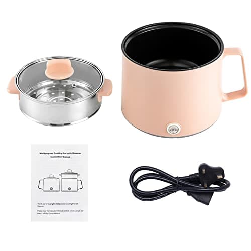 1.7L Electric Hot Pot 220V Portable Mini Cooker with Steamer & 300W/600W Dual Power Multi-functional Portable Electric Pot for Home, Travel & Camping (Pink) — view 5