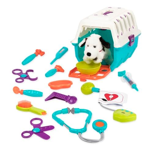 Battat Veterinarian Toy Set, 15-Piece Dalmatian Puppy Carrier Play, Playset