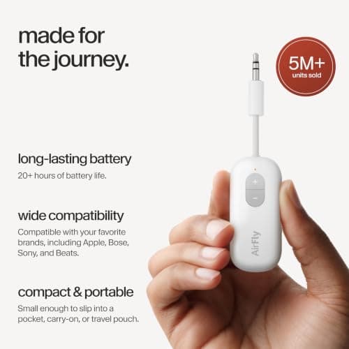 Twelve South TS-2259 AirFly SE | Bluetooth Wireless Transmitter/Adapter for AirPods/Wireless or Noise-Cancelling Headphones; use on Airplanes and Gym Equipment, 20+ hr battery life, White — view 4