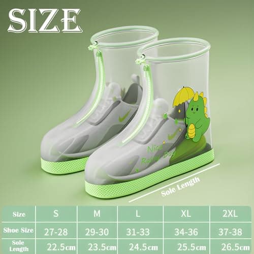 JYJLLM Dinosaur Pattern Waterproof Overshoes, Green Transparent Reusable Shoe Covers for Cycling, Outdoor Activities & Rain Protection, Adult All-Weather Footwear Covers(green, L) — view 2
