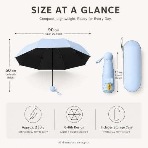WHJYCC Compact Folding Umbrella - Light Blue Travel Umbrella with Case — view 4
